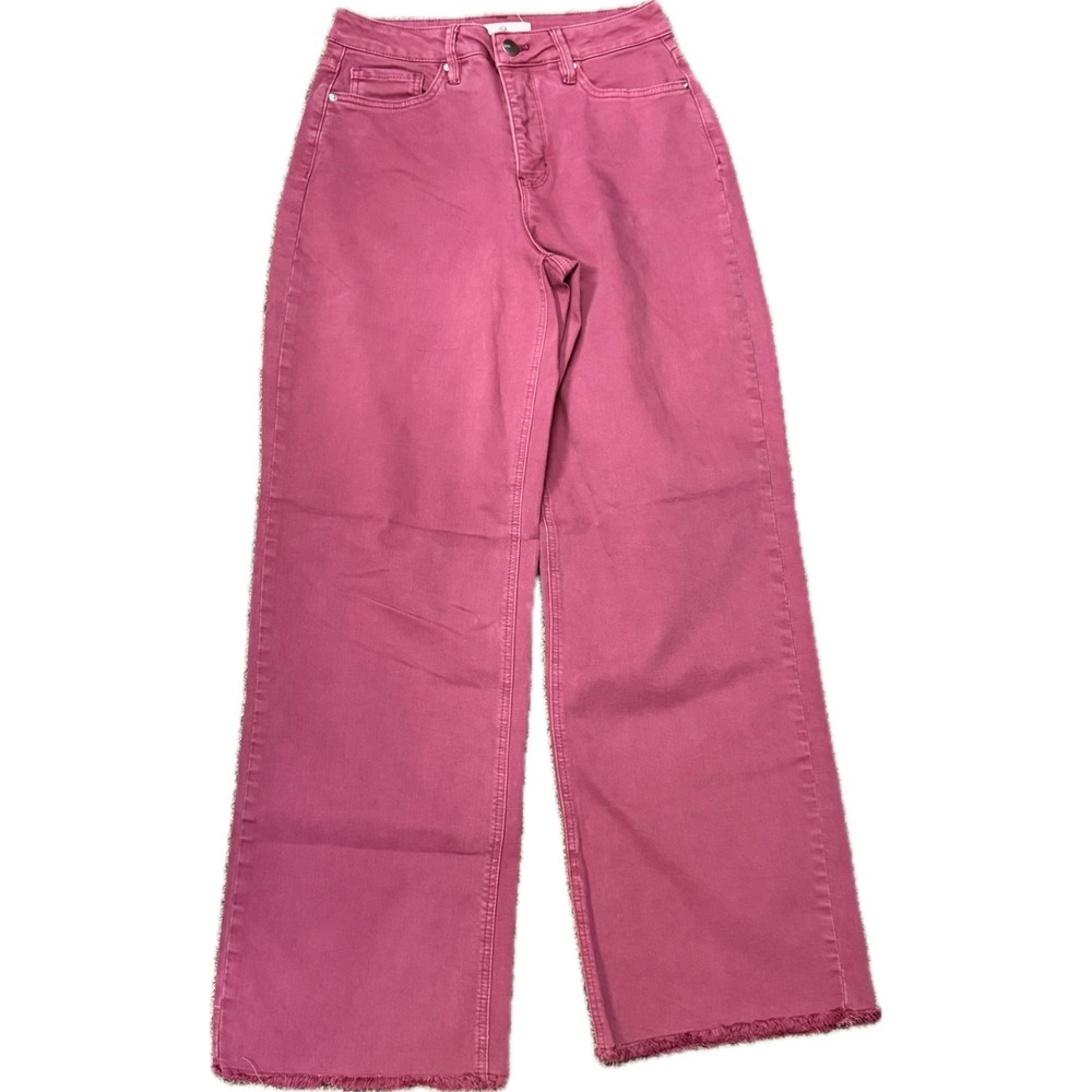 RM Los Angeles Magenta Pink Garment Dyed Wide Leg Raw Hem Jeans Size 7/28